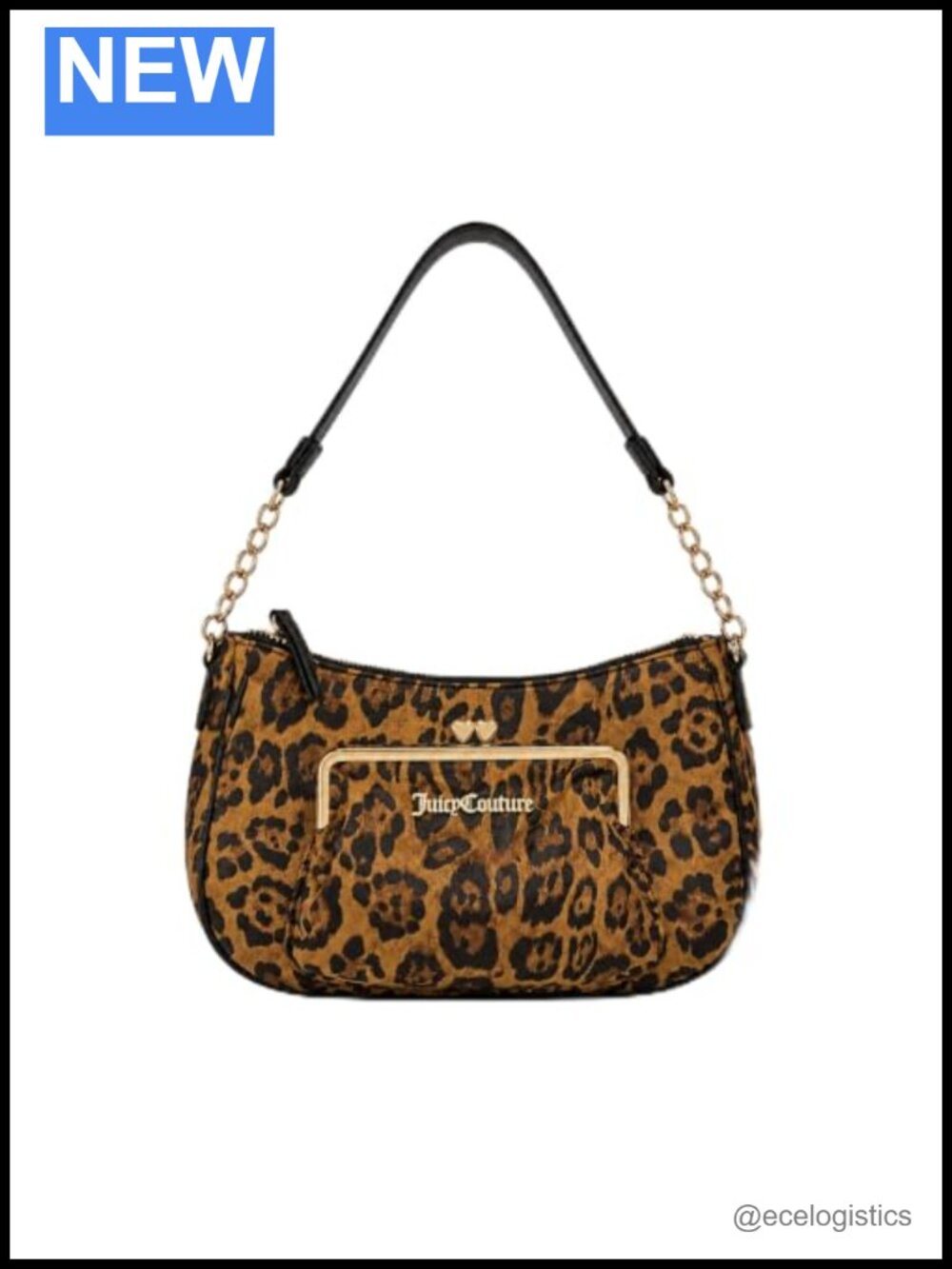 Faux Leather Leopard Print Shoulder Bag with Gold-Tone Chain Strap